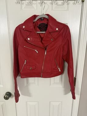 Knoles & Carter Red Lamb Leather Biker Jacket XL